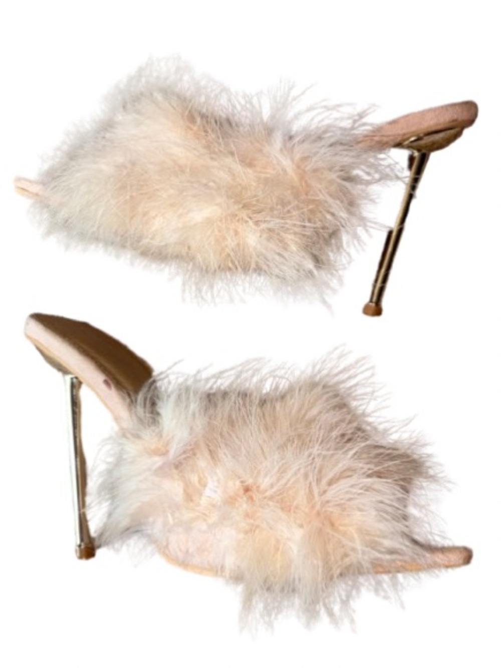 Lemonade Feather Trim Slide Mule heels in Light Beige size 8